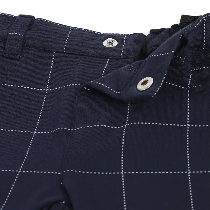 Boys Navy Blue Mid-Rise Checked Trousers