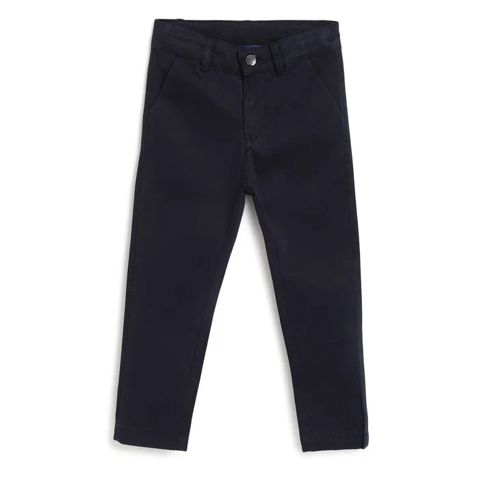 Boys Navy Blue Mid-Rise Relaxed Fit Trousers