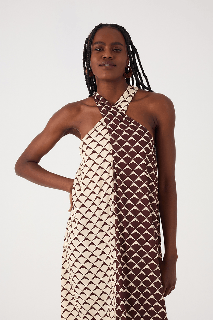 Brown Asa Delta Halter Neck Belt Maxi Dress_4