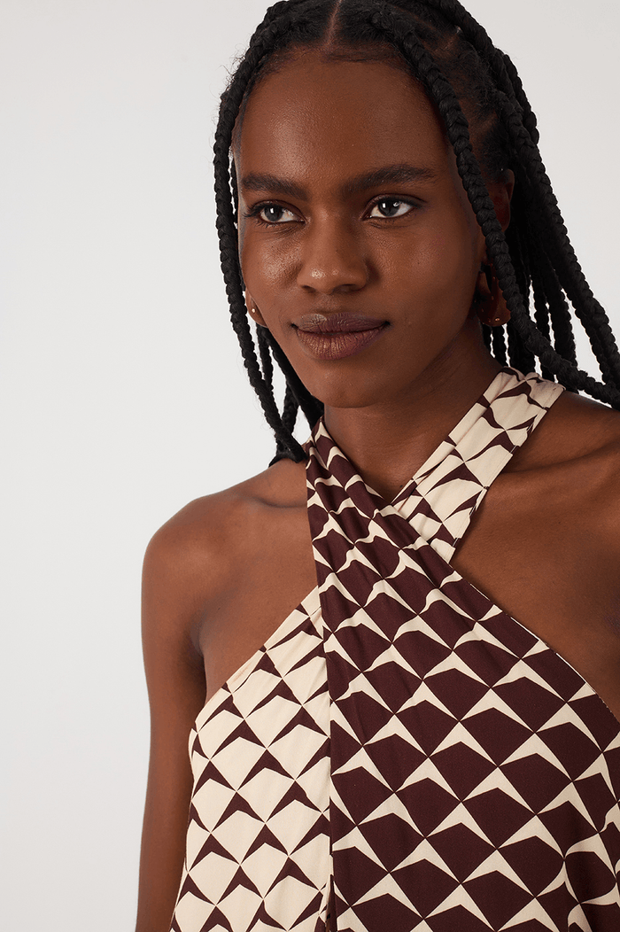 Brown Asa Delta Halter Neck Belt Maxi Dress_5