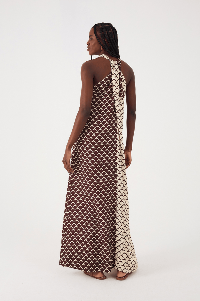 Brown Asa Delta Halter Neck Belt Maxi Dress_7