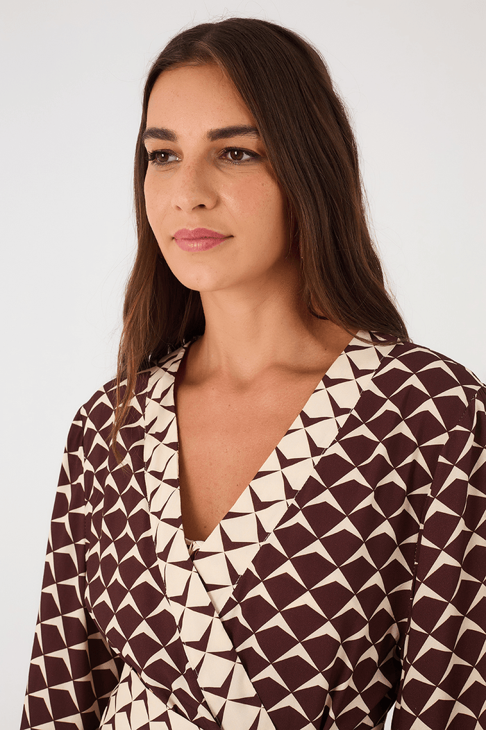 Brown Asa Delta Wrap Kimono Mini Dress_4