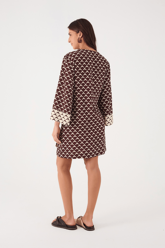 Brown Asa Delta Wrap Kimono Mini Dress_6