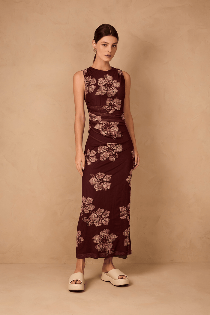Brown Grumari Sleeveless Draped Tulle Maxi Dress_1