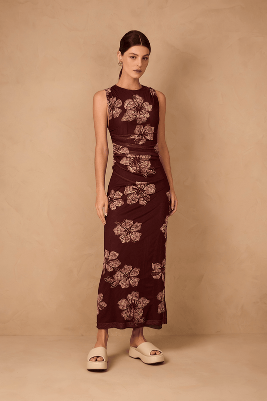 Brown Grumari Sleeveless Draped Tulle Maxi Dress_1