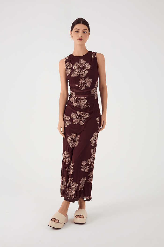 Brown Grumari Sleeveless Draped Tulle Maxi Dress_2