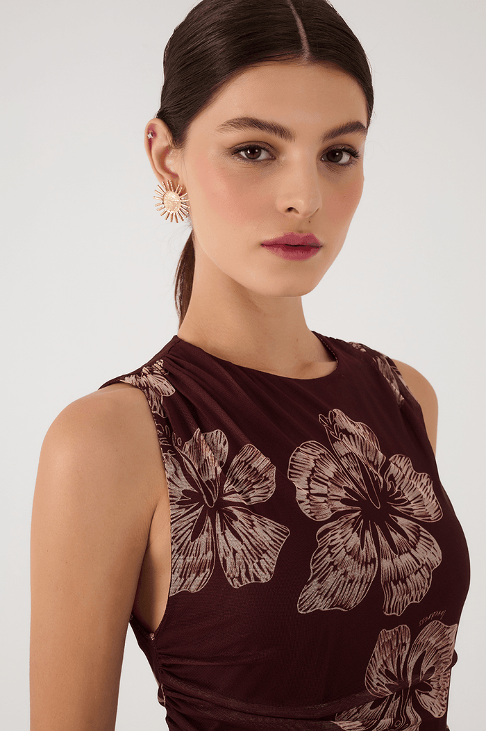 Brown Grumari Sleeveless Draped Tulle Maxi Dress_4