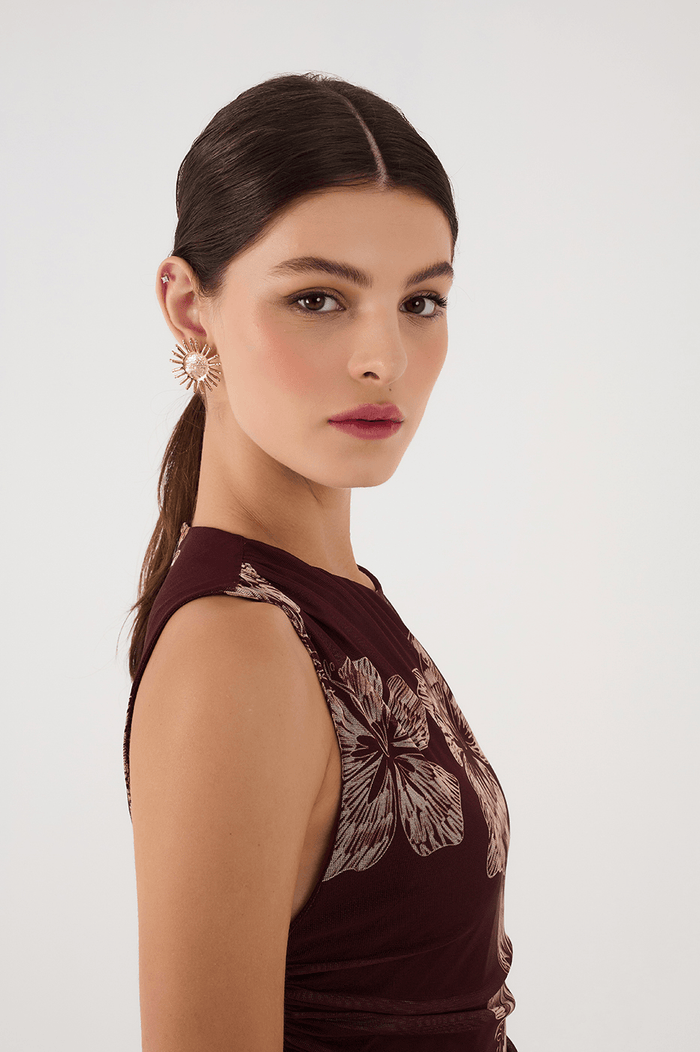 Brown Grumari Sleeveless Draped Tulle Maxi Dress_5