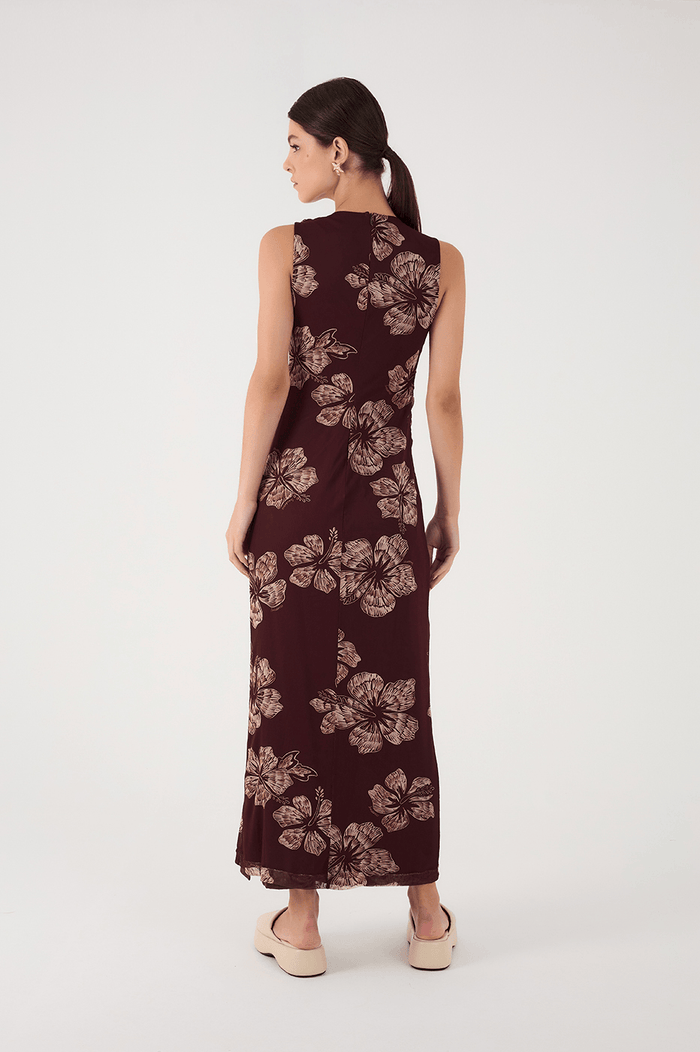Brown Grumari Sleeveless Draped Tulle Maxi Dress_6