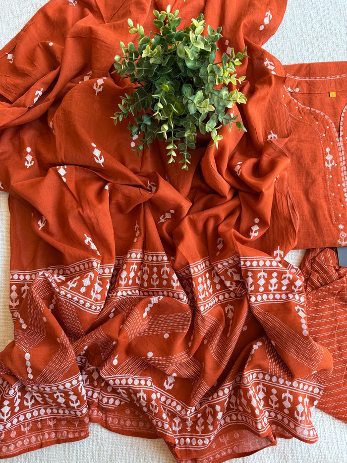 Burnt Orange pure cotton Ready suit set