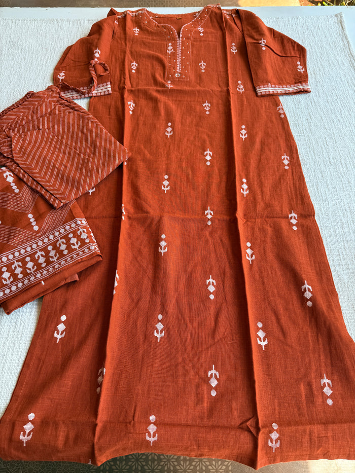 Burnt Orange pure cotton Ready suit set