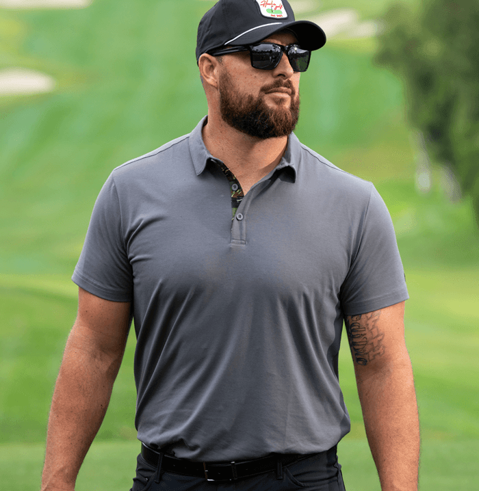 Cool Gray Classic Men's Classic Golf Polo with tiger stripe camouflage placket
