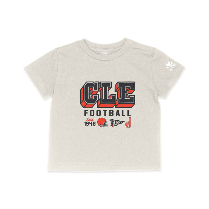 CLE Football Varsity Icons Natural toddler t-shirt with retro Cleveland football graphics