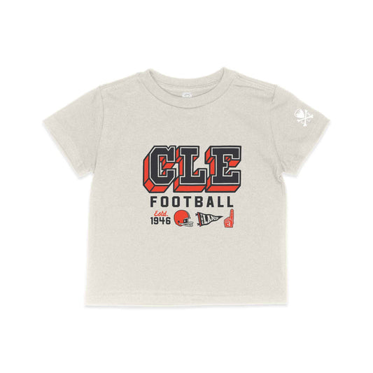 CLE Football Varsity Icons Natural toddler t-shirt with retro Cleveland football graphics