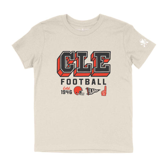 CLE Football Varsity Icons youth natural t-shirt with retro Cleveland football graphics