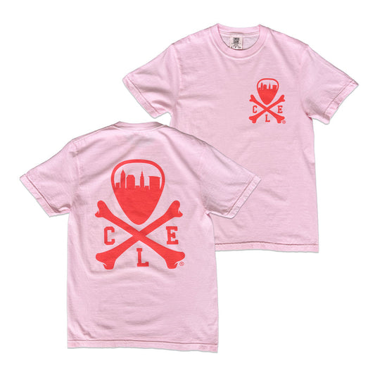 CLE Logo - Mens/Unisex Crew T-shirt - Blossom Pink w/Coral