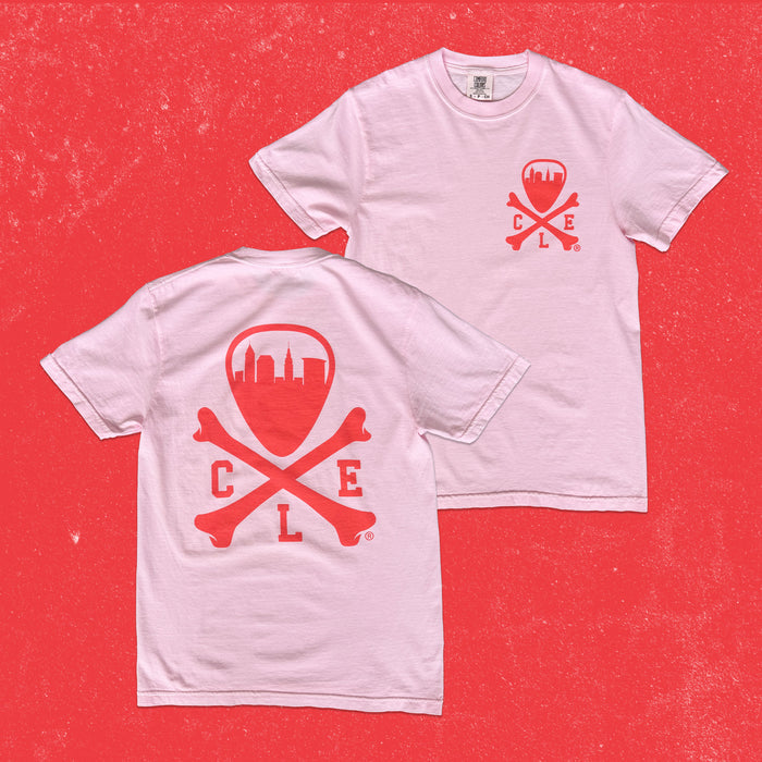 CLE Logo - Mens/Unisex Crew T-shirt - Blossom Pink w/Coral