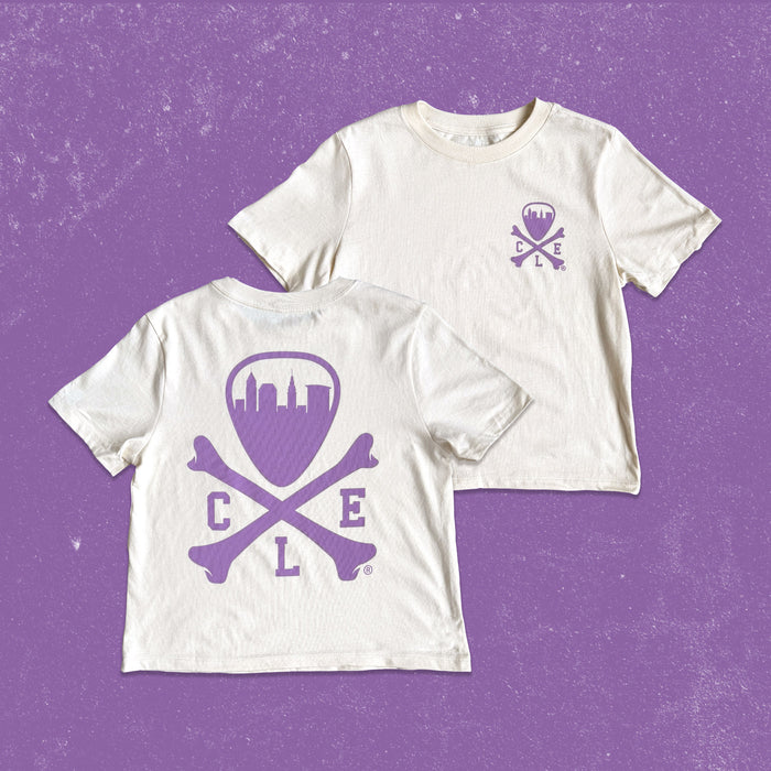 CLE Logo - Natural w/Light Lavender Graphic - Women’s Heavyweight Boxy Tee