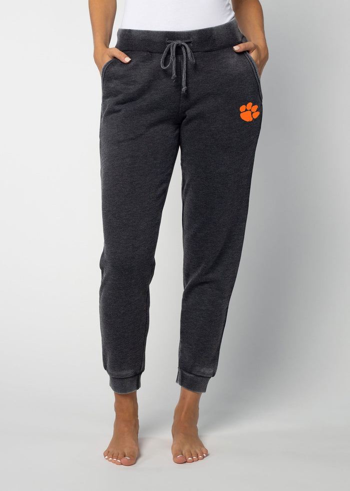 Clemson Tigers Women's Charcoal Mid-rise, slim fit, tapered leg Burnout fleece Joggers with Drawstring waistband, side pockets and tapered legs with rub cuffs