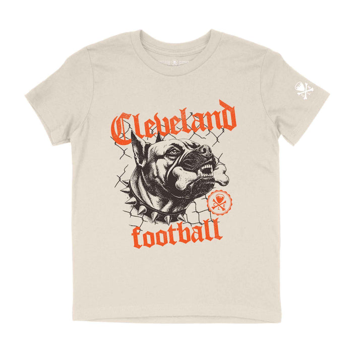 Cleveland Football Mastiff youth natural t-shirt with vintage Dawg mascot graphic