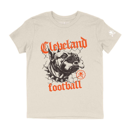 Cleveland Football Mastiff youth natural t-shirt with vintage Dawg mascot graphic
