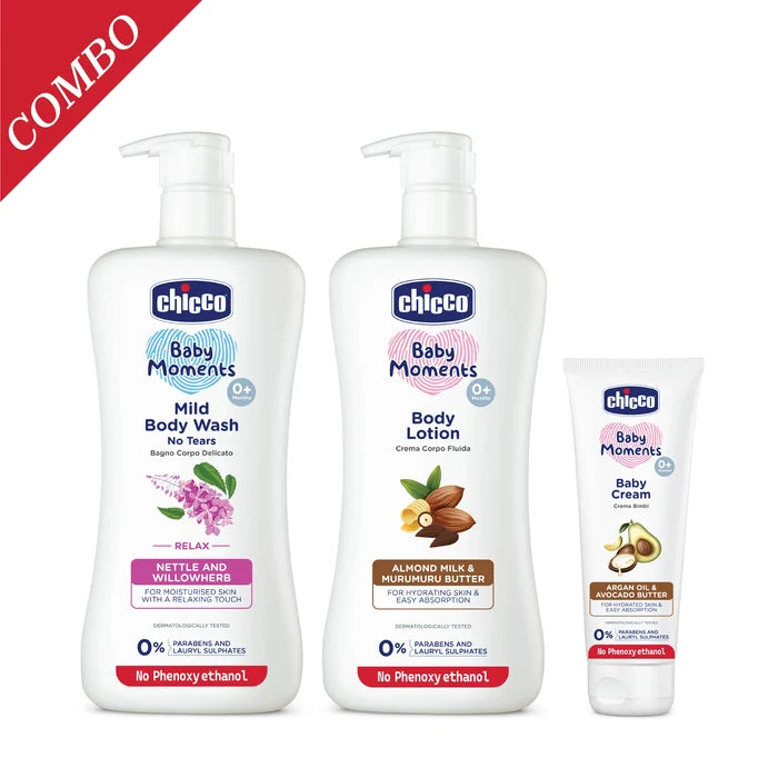Combo Baby Moments Mild Bodywash Relax 500ml & Baby Moments Body Lotion 500ml & Baby Cream 100g
