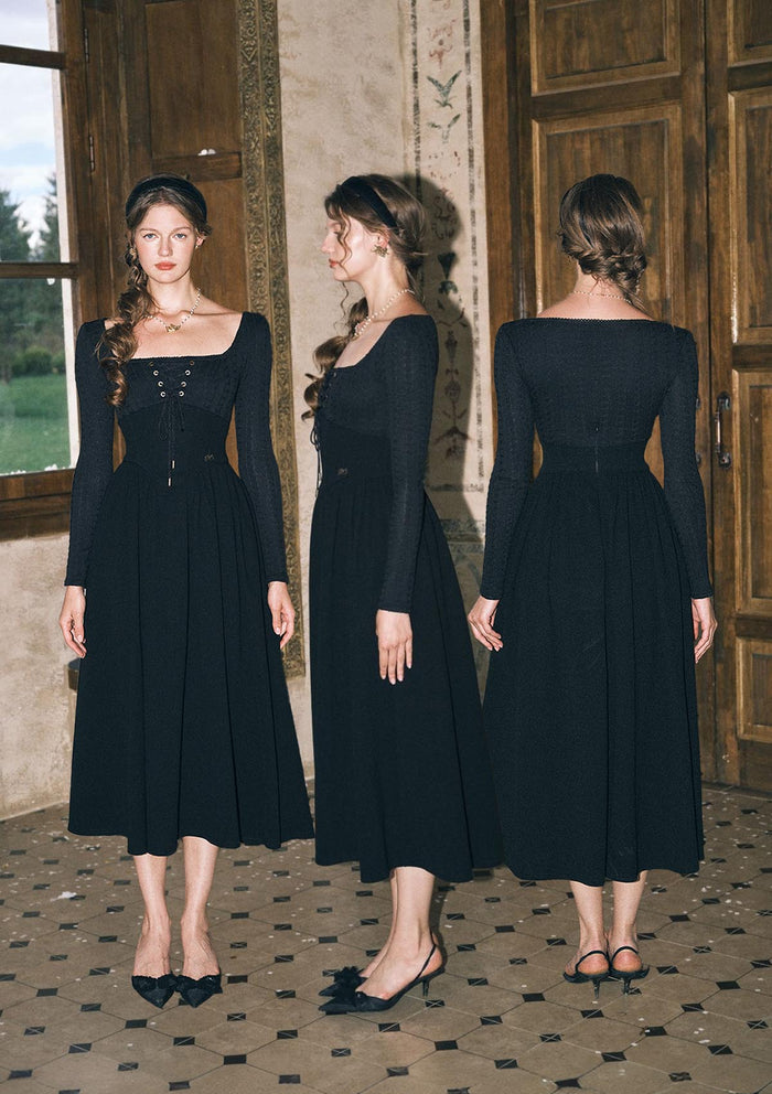Lacemade "Courtyard Rendezvous" Knit Dress(Black) - Front, Side and Back View
