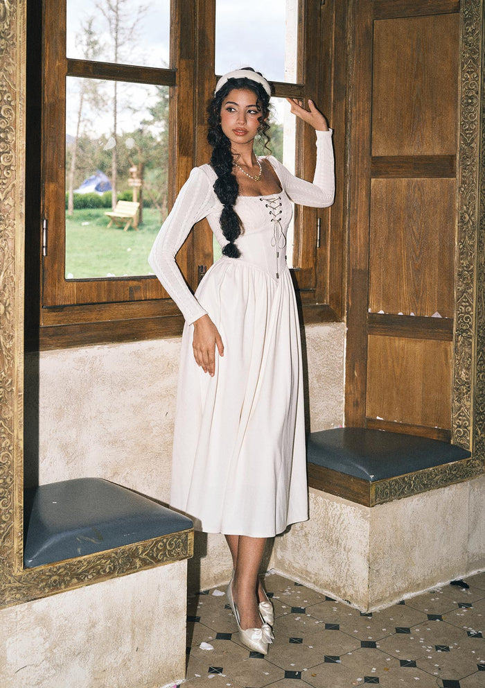 Courtyard Rendezvous Knit Dress (White)