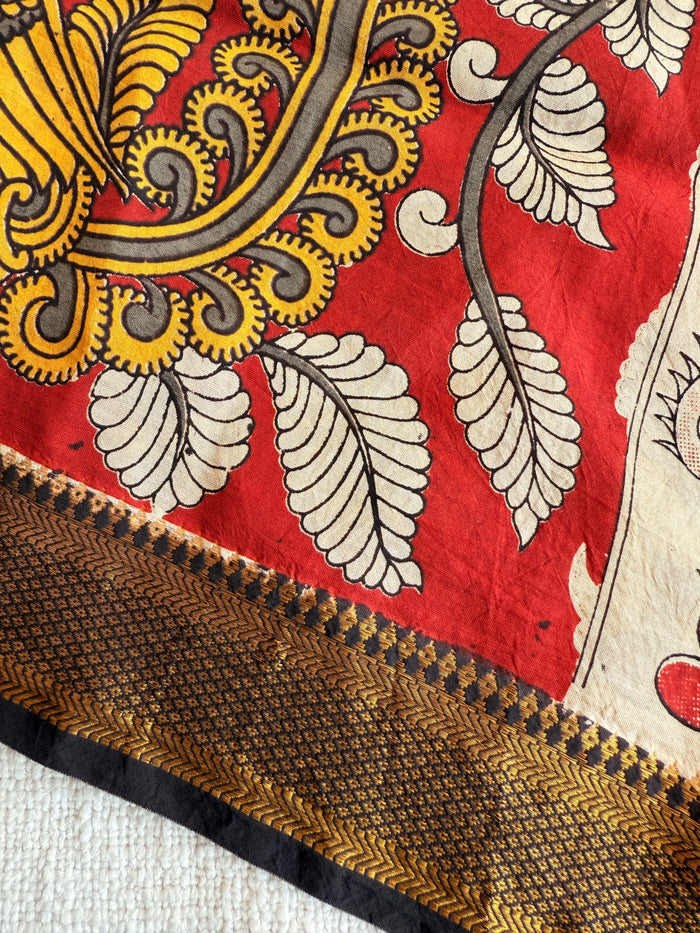 Damaged Kalamkari printed silk dupatta