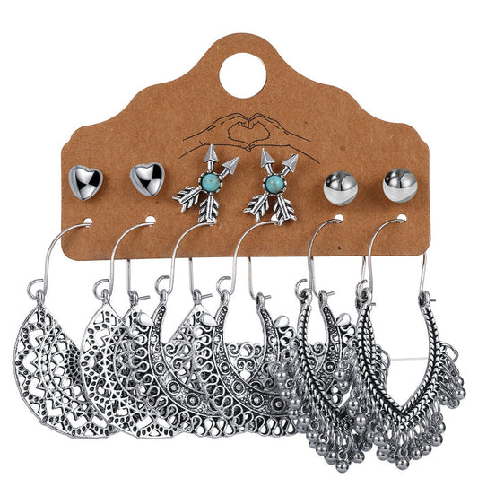 E1254 - Love Hollow Semicircle Earrings Set