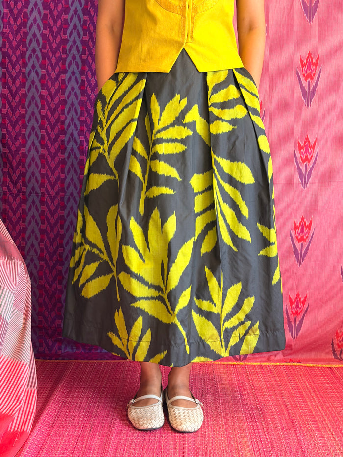 Elements Frond Pleated Ikat Skirt - Nocturne