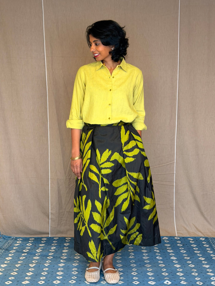 Elements Frond Pleated Ikat Skirt - Nocturne