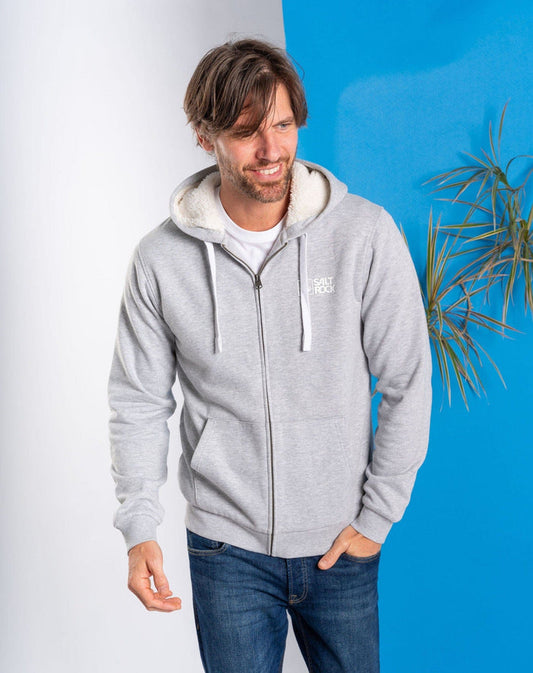 Essential Mens Fur Lined Zip Hoodie in Grey