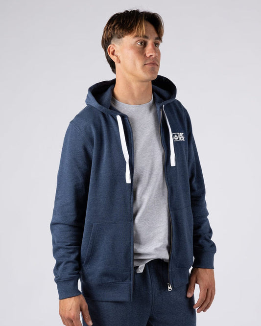 Essential Mens Zip Hood in Blue Marl
