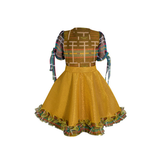 Fabrosanz: Yellow Venda Print Kids Dress