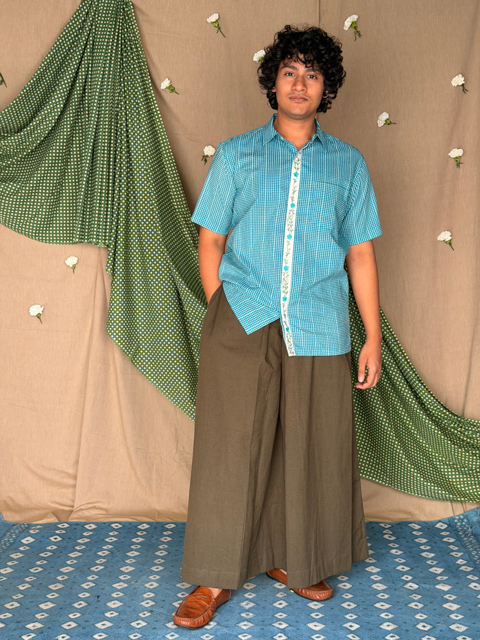 Flowerbed Bramble Embroidered Placket Shirt - Blue Sky
