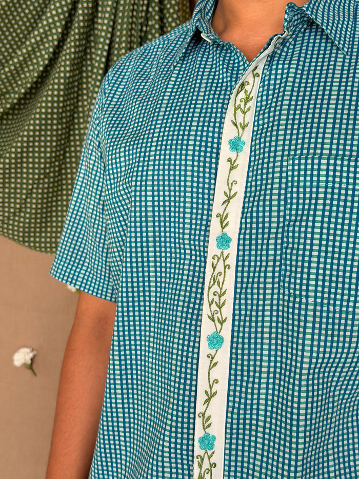 Flowerbed Bramble Embroidered Placket Shirt - Blue Sky