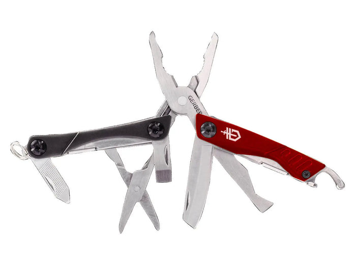 Gerber Dime, multitool i rød farve, foldet vises fra siden