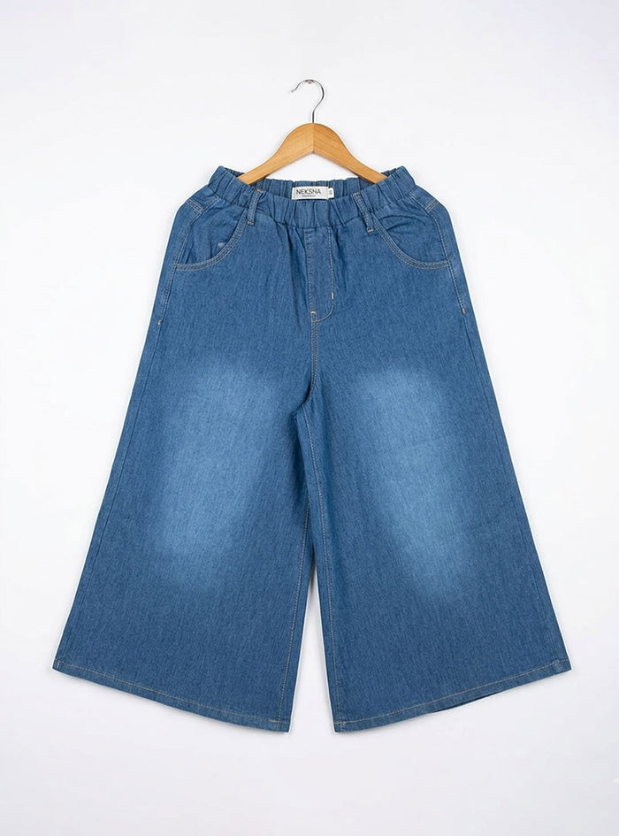 Girls Comfort Fit Wide Leg Denim Jeans