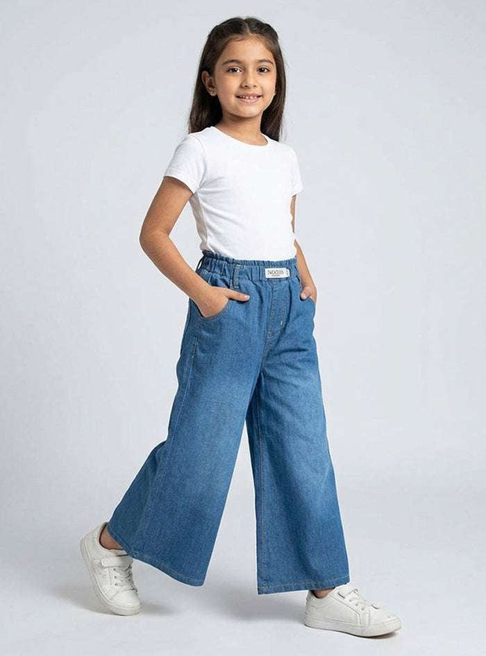 Girls Comfort Fit Wide Leg Denim Jeans