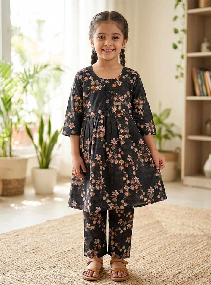 Girls Midnight Floral Ethnic Suit Set