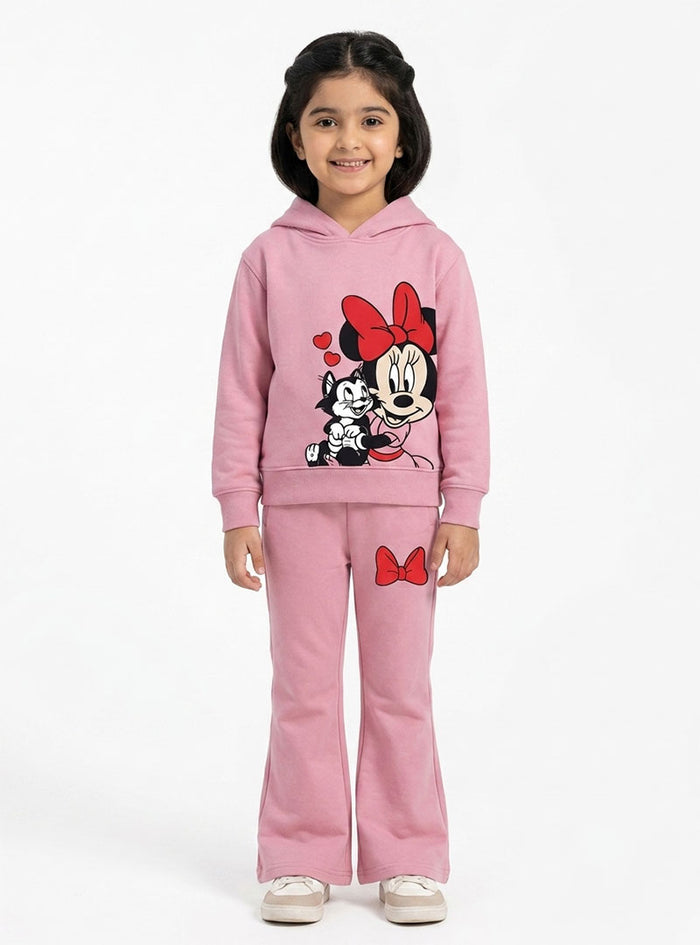 Girls Pink Bow Hoodie & Flared Trouser Set