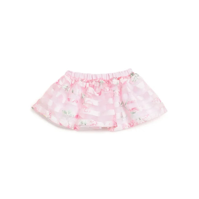Girls Pink Floral Printed Skirt