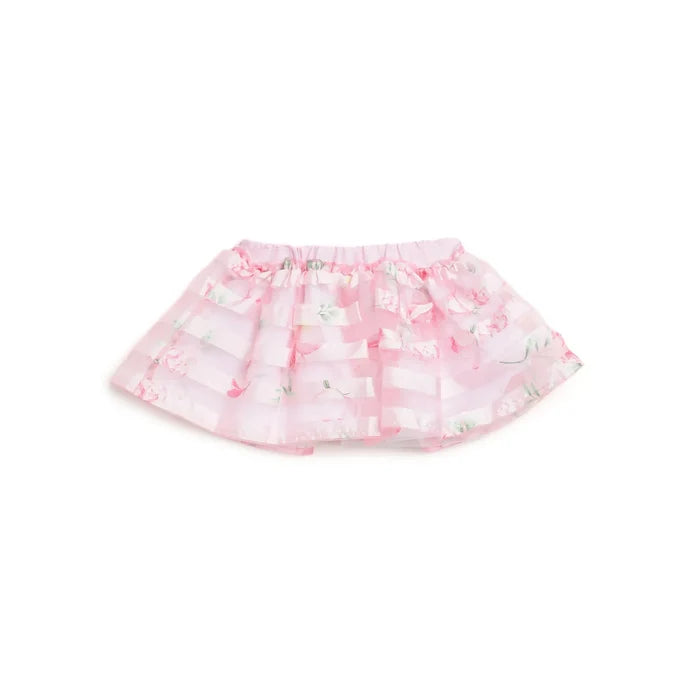 Girls Pink Floral Printed Skirt