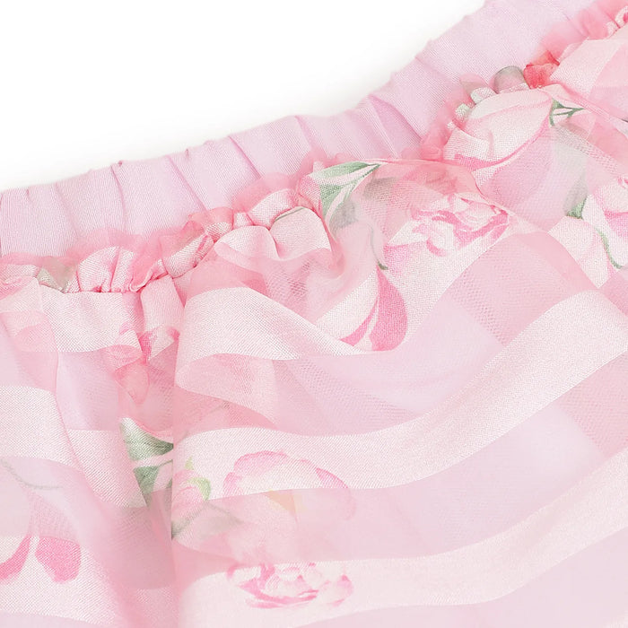 Girls Pink Floral Printed Skirt