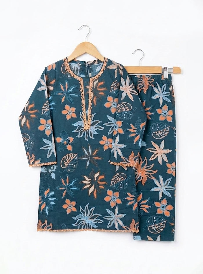 Girls Teal Blossom Classic Suit