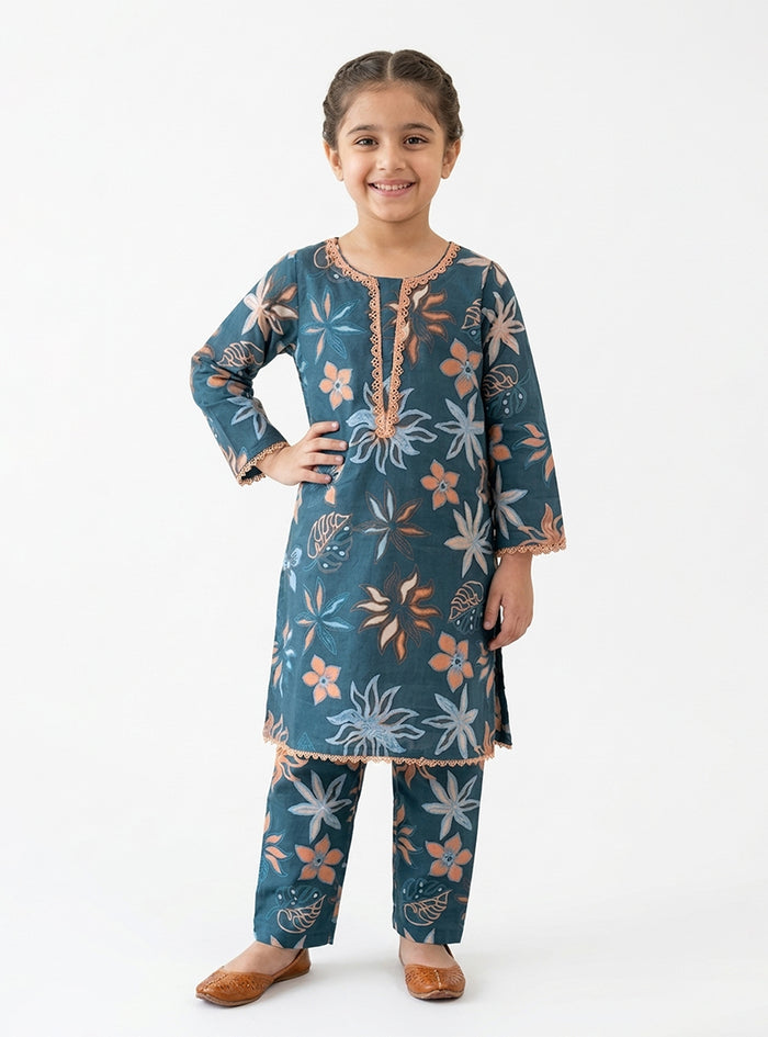 Girls Teal Blossom Classic Suit