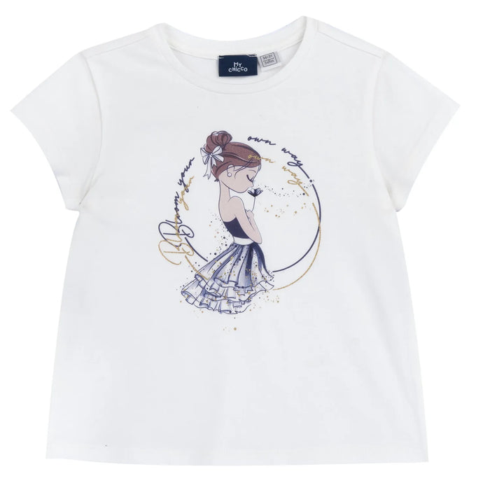 Girls White Graphic Printed T-shirt