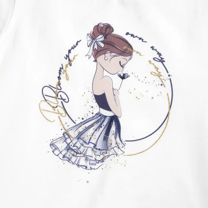 Girls White Graphic Printed T-shirt
