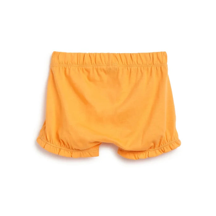Girls White & Orange Printed T-shirt with Shorts